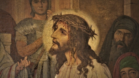 Chemin de Croix à St-Joseph - 1ère station - détail visage Christ